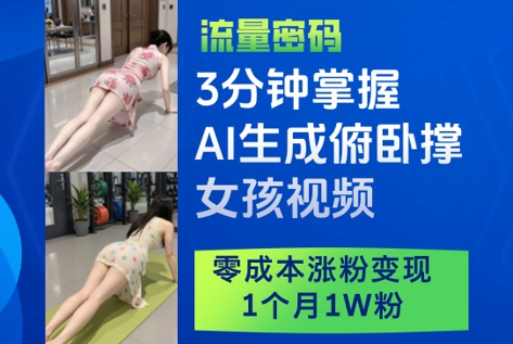 3分钟掌握AI生成俯卧撑女孩视频，零成本涨粉变现，1个月1W粉-云创网