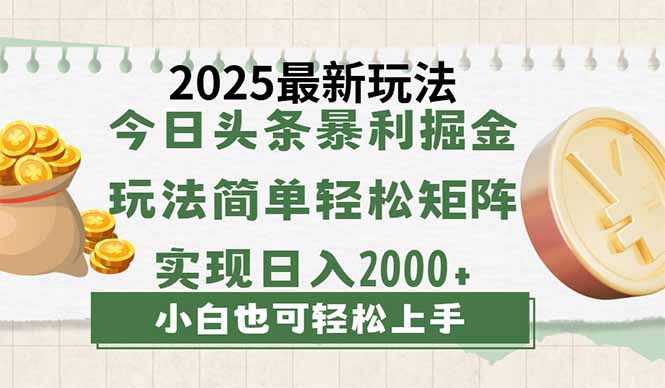 今日头条2025最新玩法，思路简单，复制粘贴，轻松实现矩阵日入2000+-云创网
