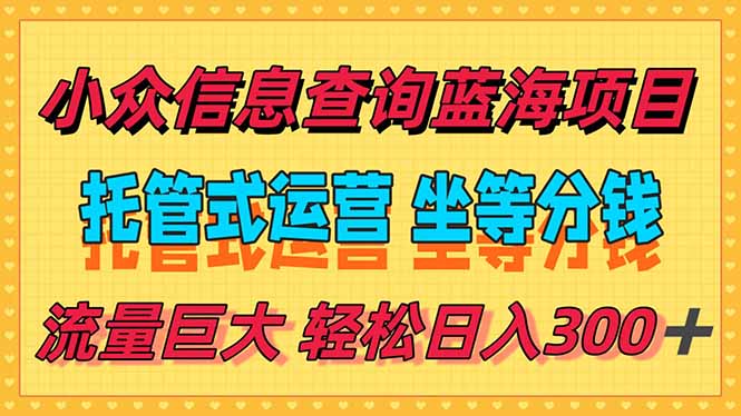 稳定日入300＋，小众信息查询蓝海项目，全程懒人式托管，解放你的时间-云创网