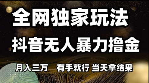 全网独家玩法抖音无人暴力撸金，月入3W，有手就行，当天拿结果【揭秘】-云创网