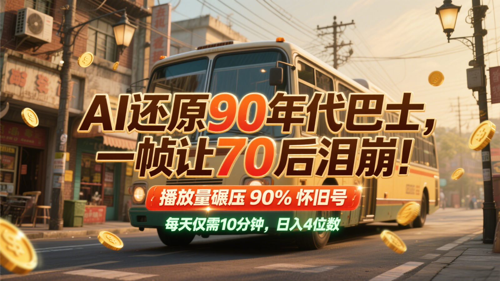 AI还原90年代巴士，一帧让70后泪崩！播放量碾压90%怀旧号，每天10分钟，日入4位数-云创网