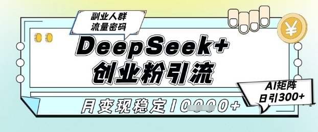 DeepSeek+创业粉精准引流，全新分享课4.0玩法，AI矩阵日引300+，多种变现方式，稳定月入1W-云创网