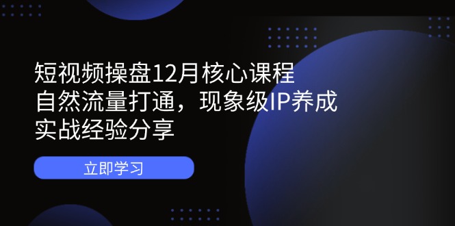 短视频操盘12月核心课程：自然流量打通，现象级IP养成，实战经验分享-云创网