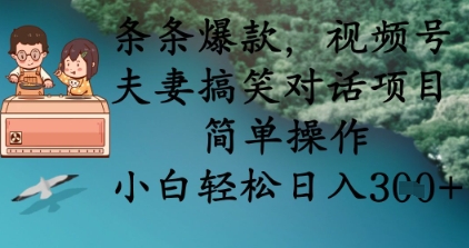 条条爆款，视频号夫妻搞笑对话项目，简单操作，小白轻松日入3张+-云创网