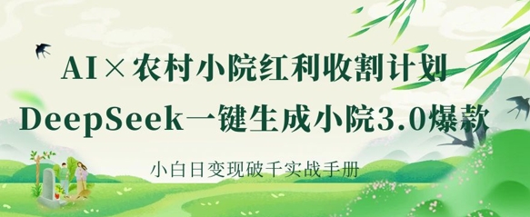 AI+农村小院红利收割：DeepSeek一键生成小院3.0爆款，小白日变现破千实战手册-云创网