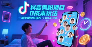 抖音男粉项目0成本玩法，一部手机即可操作，日均4张+，时间自由-云创网