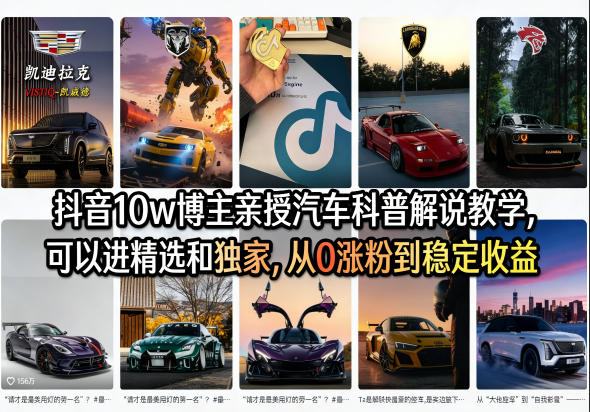 抖音10w博主亲授汽车科普解说教学，可以进精选和独家，从0涨粉到稳定收益(详细视频课程+1T素材)-云创网