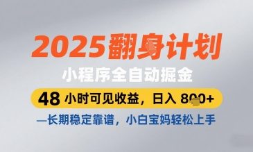 2025小程序全自动掘金，48 小时可见收益，日入8张，长期稳定靠谱，小白宝妈轻松上手【揭秘】-云创网