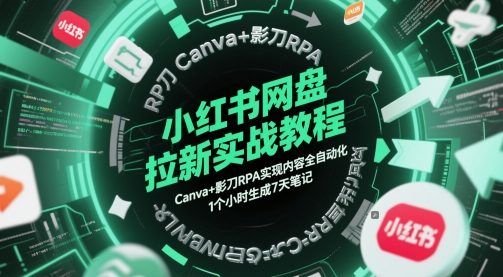 小红书网盘拉新实战教程，Canva+影刀RPA实现内容全自动化，1个小时生成7天笔记-云创网