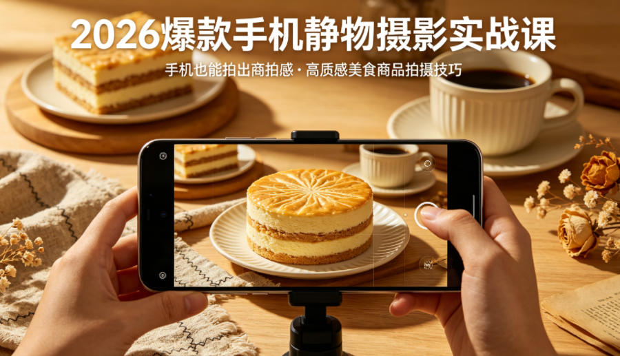2026爆款手机静物摄影实战课，手机也能拍出商拍感，学会拍出高质感美食商品-云创网