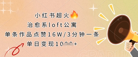 小红书超火的治愈系loft公寓，单条作品点赞16W，3分钟一条，单日变现数张-云创网
