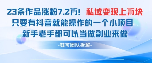 抖音私域项目23条作品涨粉7.2W，私域变现1W-云创网