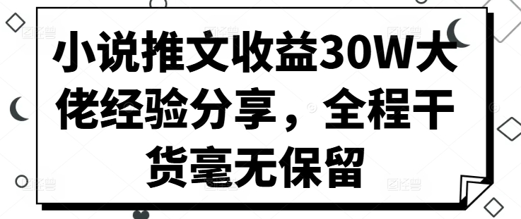 小说推文收益30W大佬经验分享，全程干货毫无保留-云创网
