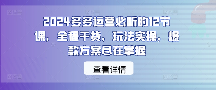 2024多多运营必听的12节课，全程干货，玩法实操，爆款方案尽在掌握-云创网