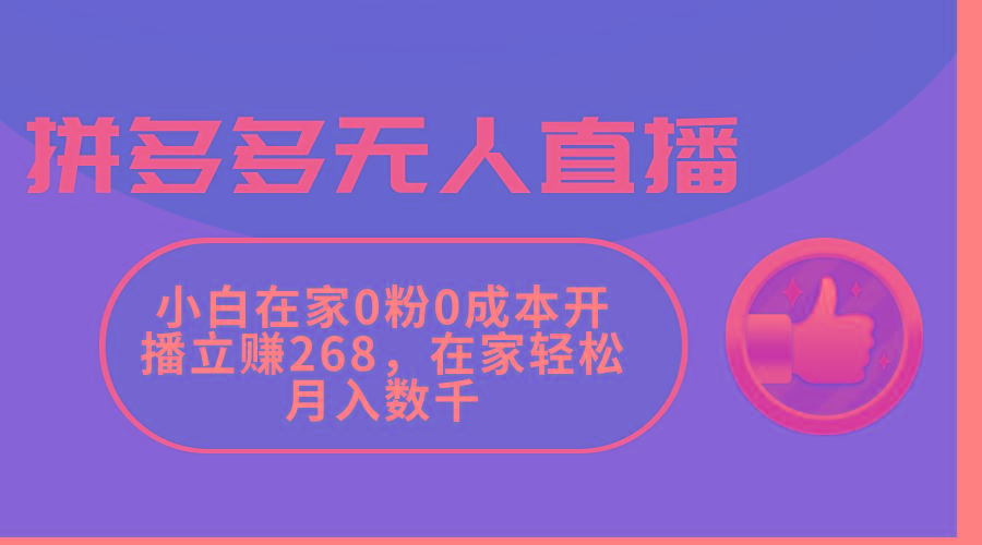拼多多无人直播，小白在家0粉0成本开播立赚268，在家轻松月入数千-云创网