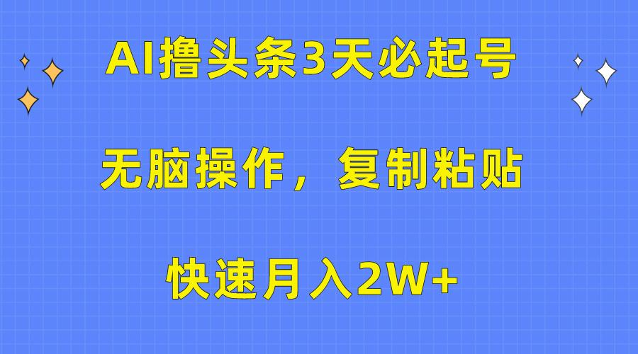 (10043期)AI撸头条3天必起号，无脑操作3分钟1条，复制粘贴快速月入2W+-云创网