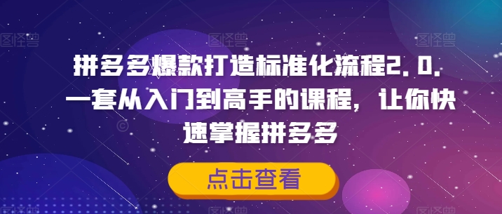 拼多多爆款打造标准化流程2.0，一套从入门到高手的课程，让你快速掌握拼多多-云创网