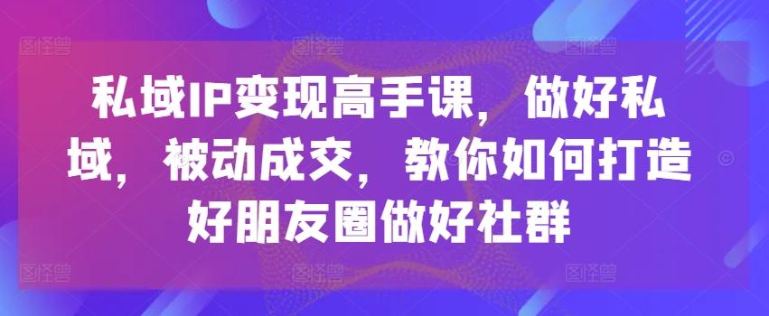私域IP变现高手课，做好私域，被动成交，教你如何打造好朋友圈做好社群-云创网