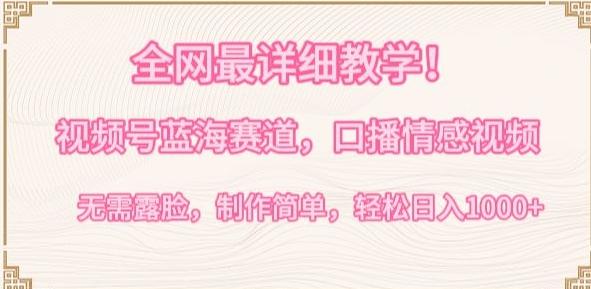 全网最详细教学，视频号蓝海赛道，口播情感视频，无需露脸，制作简单，轻松实现日入1000+【揭秘】-云创网