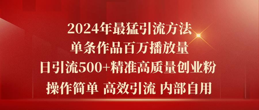 2024年最猛暴力引流方法，单条作品百万播放 单日引流500+高质量精准创业粉-云创网