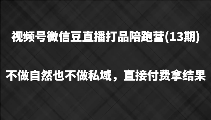 视频号微信豆直播打品陪跑(13期)，不做不自然流不做私域，直接付费拿结果-云创网