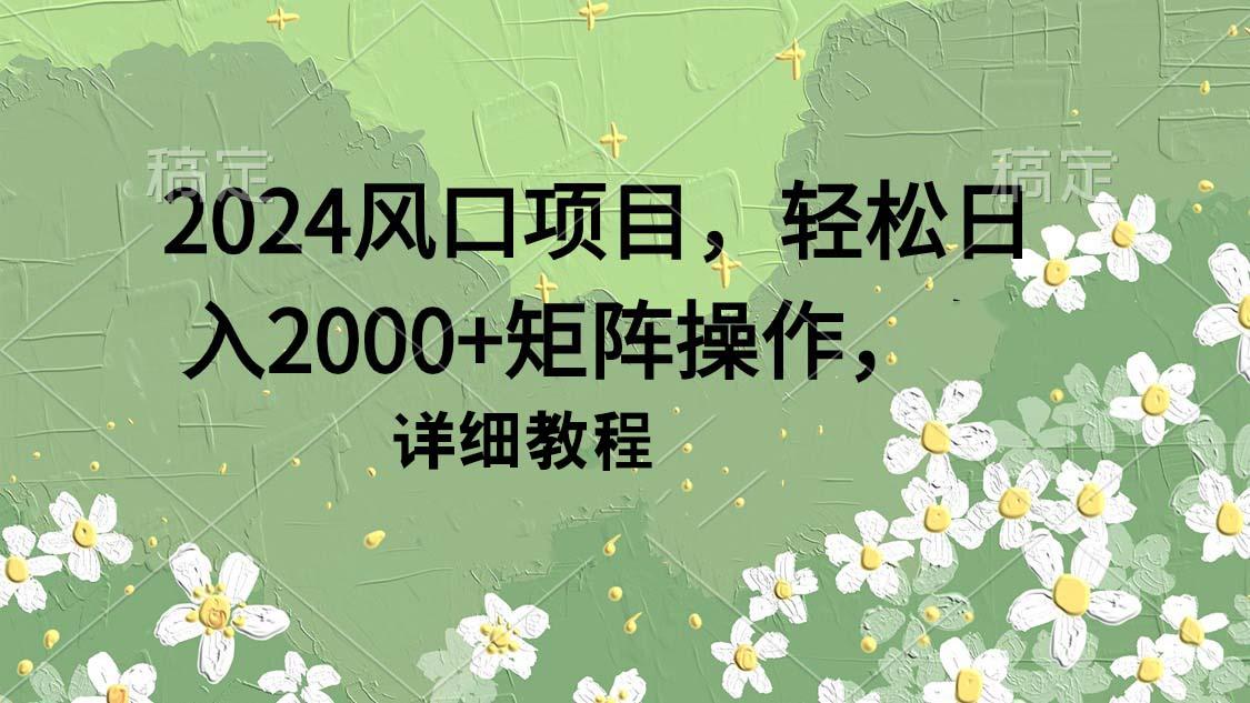 (9652期)2024风口项目，轻松日入2000+矩阵操作，详细教程-云创网