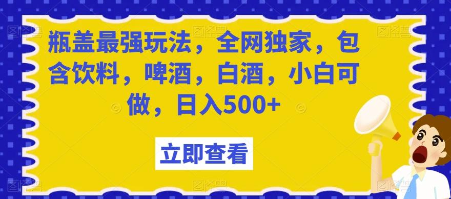 瓶盖最强玩法，全网独家，包含饮料，啤酒，白酒，小白可做，日入500+【揭秘】-云创网